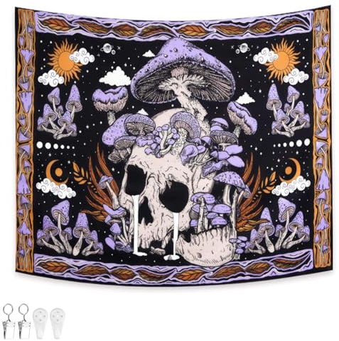 HERKINDNESS Totenkopf Wandteppiche, 150cm x 100cm Wall Tapestry, Sternenklarer Nachthintergrund Wand Teppich, Wandteppich Aesthetic für Wohnzimmer Tagesdecke Zimmer Schlafzimmer
