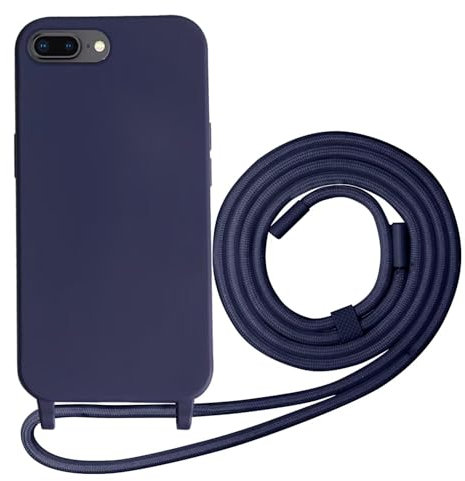 Beajew Coque Compatible avec iPhone 6 Plus/iPhone 7 Plus/iPhone 8 Plus Silicone Case, Couleurs de Bonbons Cover Silicone, Coque Protection Antichoc avec Cordon Réglable Téléphone Case, Bleu Foncé