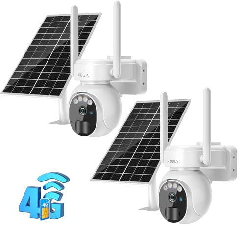 Xega Lot de 2 3G/4G LTE Cámara Vigilancia Exterior con Tarjeta SIM Cámara de Seguridad Solar Inalámbrica con Batería 2K HD PTZ 355°/90° Visión Nocturna Detección De Movimiento Audio Bidireccional