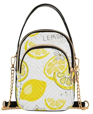 MCHIVER Gelbe Zitronen-Umhängetasche für Damen, Handy-Geldbörse, Geldbörse mit abnehmbarer Kette, Schultertasche, Handtasche für Reisen, Reisepass, Telefon, Arbeit, Gelbe Zitrone.