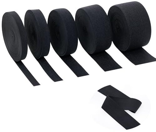 SHOWLL 25 Meter Gummiband Zum Nähen Schwarz 10mm 15mm 20mm 30mm 40mm Elastisches Band 5 Stück Für DIY-Handwerk, Handbuch, Hohe Elastizität, Bequem, Langlebig Und Nicht Leicht Zu Verformen