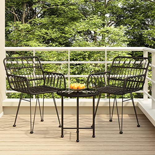 QJBSAVVA 3-TLG Garten-Essgruppe, Schminktisch Stuhl Stehtisch Eckbankgruppe Sofa Tisch Geeignet für Parks Speisesaal Innenhof Balkon Schwarz Poly Rattan