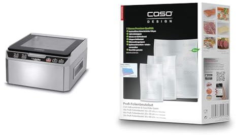 Caso VacuChef 40 - Kammervakuumierer aus Edelstahl, 3L Vakuumkammer 70 Liter/Minute & Profi- Folienbeutel Set 5/40 St. 16x23 cm, 40 St. 20x30 cm