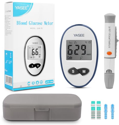 Venoka Blood Glucose Monitor Kit, 10 Test Strips, 10 Lancets, Auto Coding, 180 Test Memory, Carrying Case, Painless Lancing Device, Blood Sugar Testing for Diabetes, mmol/L