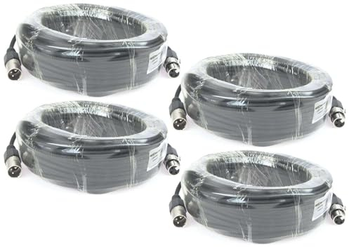Paccs 4 Stück 25 m Mikrofonkabel Schwarz XLR Stecker male auf XLR Buchse female - Symmetrisch Audio Kabel DMX OFC-Kupfer