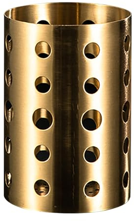Gold Utensil Holder,Stainless Steel Kitchen Utensil Holder with Drain Holes,3.9x5.9inch Chopstick Cutlery Holder Stand Spoon Fork Organizer Cooking Utensil Caddy Gold Metal Utensil Holder