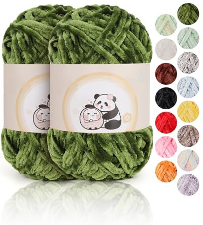 Aeelike Chenille Wolle, 2 x 100 g, Superweichem Häkelgarn für Handweben, Olivgrün