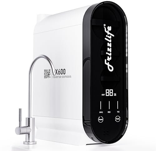 Frizzlife Sistema de ósmosis inversa, 600 GPD, sistema de descalcificación RO filtro de agua, 2:1 puro para drenar, reduce TDS, sin tanque, sin BPA, PX600