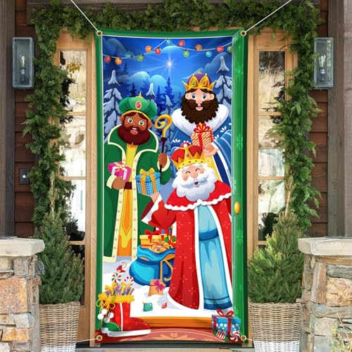 DPKOW I Tre Re Magi Striscione Decorazione Natale, I Tre Re Magi Decorazioni per Parete Porta Casa di Presepe Natalizio Addobbi Re Magi, 185 * 90cm