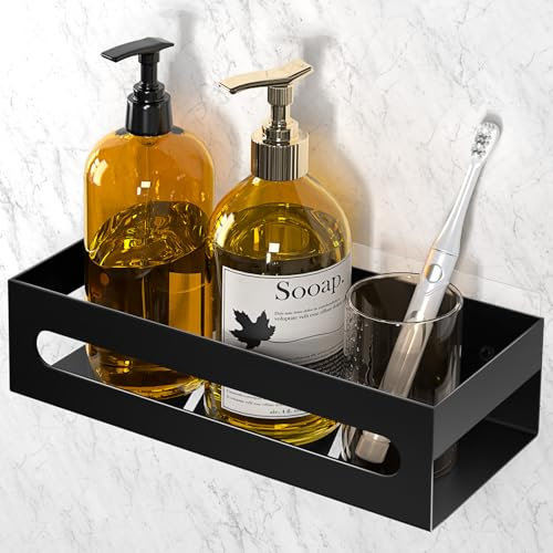 Bestdon Duschablage Ohne Bohren, Duschregal Schwarz Selbstklebend Badezimmer Regal Badregal für Shampoo Duschgel, Rostfreier Edelstahl