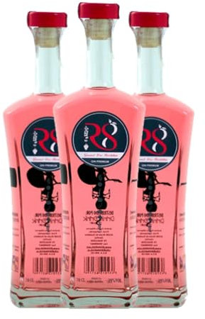 Ginebra R8 Premium Gin. Fresa 70 cl (Caja de 3 Botellas de 70 cl)
