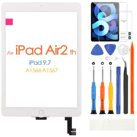 per iPad Air 2 A1566 A1567 Touch Screen, Touchscreen per iPad Air2 9.7 pollici Touch Display Pannello Vetro con Riparazione Kit, non LCD Display (Bianco)