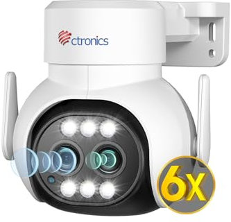 Ctronics 6X Zoom Híbrido Cámara Vigilancia WiFi Exterior con Auto-Seguimiento-Zoom, IP Cámara Vigilancia Domicilio con Doble Lente Detección Humana Visión Nocturna Colorida (2, Blanca)