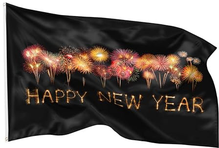 PHENO FLAGS Happy New Year Flagge 90x150 cm - Extrem wetterbeständige Fahne mit Messingösen, 100% Polyester, robuste Doppelnaht & in lebendigen Farben - Neujahrsfahne für Familienfeiern & Firmenfeste
