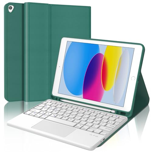 Coque Clavier pour iPad 10,2 Pouces (9ème 2021 / 8ème 2020 / 7ème 2019) | AZERTY Français Bluetooth sans Fil Détachable Étui Clavier pour Tablette iPad 10.2 avec Pavé Tactile, Vert foncé