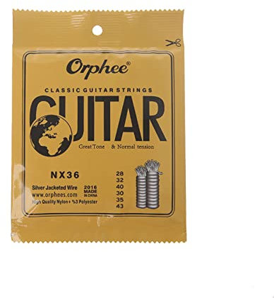 XFUYI Cuerdas de Guitarra Clásica Nylon y Alambre Chapado en Plata Tensión Normal Dura NX-35/36 ABS