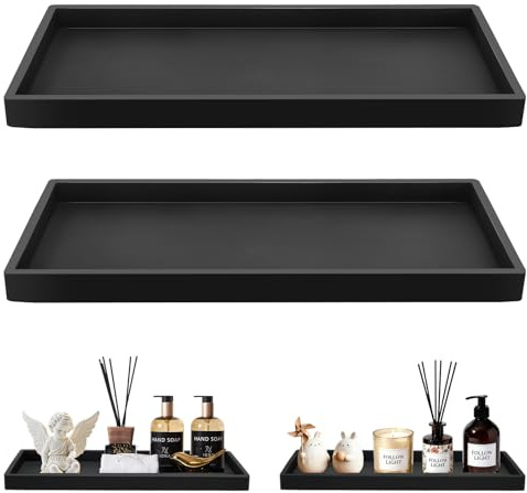 Jiayaus 2 Stück Große Badezimmer Tablett, 33x12.5cm Deko Badezimmer, Tablett Schwarz, Deko Schwarz Faltbar Ablageschale für Kosmetika, Schmuck, Kerzen,Bad, Eitelkeit, Schlafzimmer und Küche