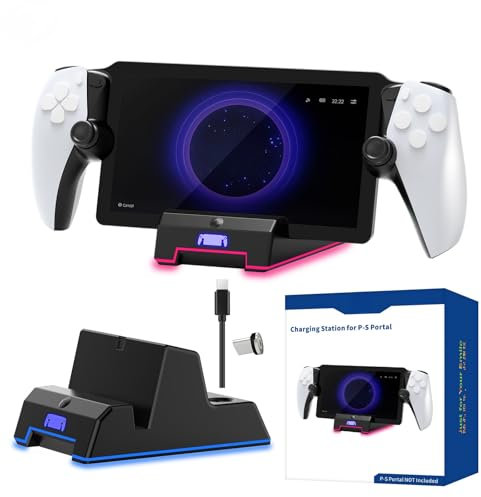 Magnetic Charging Dock for PS5 Portal Handheld Console with RGB Lighting, Secure Wireless Charger Base for Gaming Devices (Black)