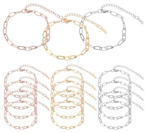 15 Pcs Necklace Chains for Jewellery Making 18K Gold Plated Chain Paperclip Chains 6.3Inch Chain Link Bracelet with Lobster Clasps Adjustable Charm Bracelets Bulk for Men Women DIY Necklace Jewelry