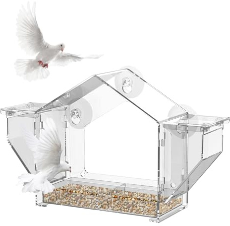 Fenster Futterhaus für Vögel 34x20,5x10,4cm Vogelhaus Fenster mit 3 Saugnäpfen Transparent Vogelfutterhaus Acryl für Kleine Wildvögel Finken Rotkehlchen
