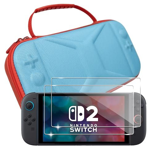 Lemxiee Custodia rigida per Nintendo Switch 2 Cover Accessori + [2 Pezzi] Pellicola Vetro Temperato per Nintendo Switch 2 2025 Protettiva Case