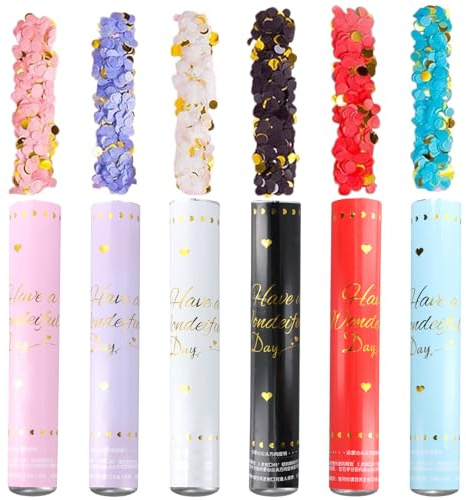 Ziyonix 6 Stück Konfettikanone, 6 Farben Konfettiregen Hochzeit Party Poppers, Konfetti Gender Reveal Kanone 28cm für Hochzeit, Geburtstag, Weihnachten, Babyparty, Öffnung Partyzubehör