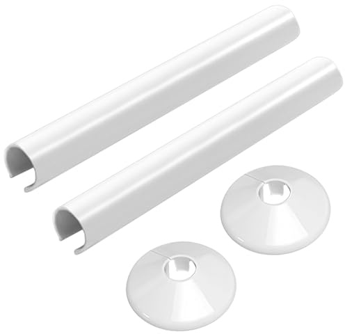 2Pcs White Radiator Pipe Covers and Pipe Collars,200mm x 15mm Clip-On Plastic Pipe Sleeves for Floor Hole Finish Customizable Decorative Pipe Trim Kit for Home & Office Heating Systems