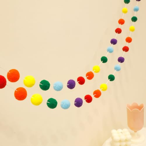 Fesnova Bunt Filz Girlande,Handgefertigte Pom Pom Kugel Girlande Weihnachten, Regenbogen Farben, Filzkugeln,für Kinderzimmer Dekoration,Festliche Partydeko,Silvester Deko 2026