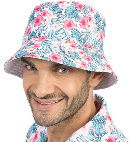 Chaks - Bucket Hat mit Hibiskus-Muster, Fischerhut mit UV-Schutz | Modisches Accessoire für Festival und Party, Anglerhut mit breiter Krempe, Sommer und Strand Outfit