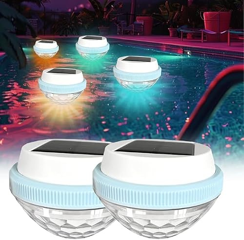 HIULLEN 2 Stück Solar Schwimmende Poolbeleuchtung, Solar Schwimmende Pool Licht mit 7 Farbwechsel, Schwimmendes Teichbeleuchtung, PoolLichter Unterwasser für Schwimmbad,Pool,Teich,Brunnen,Wasserparks