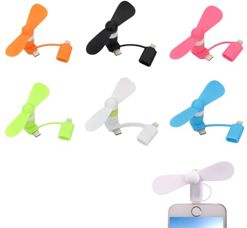 Rakiuty 2 in 1 Mini-Handy-Ventilator,Mini-Handy-Lüfter,Tragbarer Kühler Rotierender Ventilator,Tragbarer Mini-USB-Handy-Lüfter,2-in-1-Lüfter Kompatibel mit i-P-hone/Type-C-Ventilator (6 Stücke)