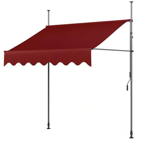 TUPOSTAR Adjustable Balcony Awning, Manual Retractable Awning, Free Standing Sun Shade, Garden Shelter Canopy with Hand Crank, for Patio, Gazebo, Garden, Restaurant, Cafe,04,2.5 * 1.2m