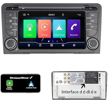 YZKONG Linux-Autoradio für Audi A3 8P/S3/RS3/Sportback | Spezialanschluss, Kabelloses CarPlay/Android Auto, Bluetooth/FM/AM/RDS/USB, HiFi 100W