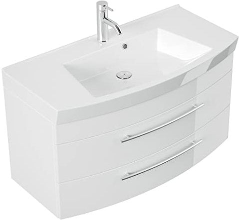 emotion Badmöbel Bella 100 mit runder Front Weiss Hochglanz
