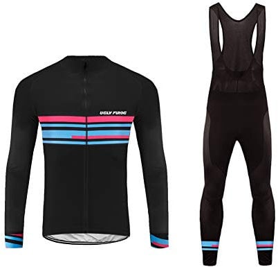 UGLY FROG Herren Winter Warm Fleece Schnelltrocknend atmungsaktiv Langarm Fahrrad Reitkleidung Set Mit 3D Kissen Gepolsterte Lange Hosen für Radfahren Größe (XS-6XL)