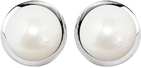 LÖB Damen Perlenohrringe 925 Silber mit weißen Perlen Stecker Kreis Ohrringe Ohrstecker Rund Klein Weiß 10mm Brautschmuck