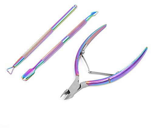 Cuticle Pusher Remover Kit, Cuticle Nipper, Triangle Cuticle Peeler Scraper and Double Ended Cuticle Pusher Cutter, 3PCS Stainless Steel Nail Art Manicure/Pedicure Tools