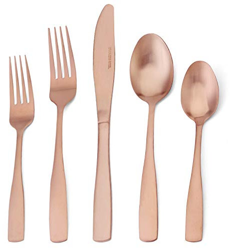Matte Rose Gold Silverware Set, 20-Piece Stainless Steel Flatware Set, Tableware Cutlery Set Service for 4, Utensils for Kitchens, Dishwasher Safe