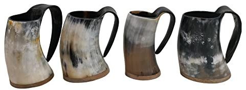 Set di 4 boccali realizzati a mano con corno vichingo e birra