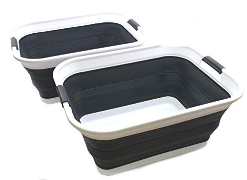 SAMMART 42L Zusammenklappbarer Wäschekorb aus Kunststoff - Zusammenklappbarer Aufbewahrungsbehälter/Organizer - Tragbare Waschwanne - Platzsparender Korb/Korb (schwarz, 2)