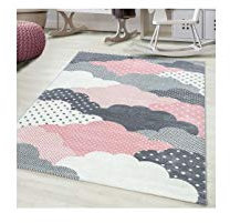 Tapis pour enfant et bébé - Motif nuages - Rose/gris/blanc - 160 x 230 cm