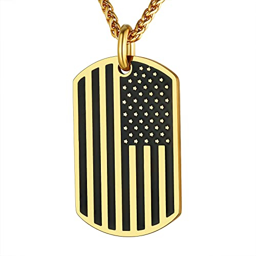 GOLDCHIC JEWELRY Dog Tag Kette Herren Erkennungsmarke Edelstahl Amerikanische Flagge Anhänger Herren Militär Armee Dog Tag Anhänger mit Wunsch Gravur für Männer/Jungen,Kettenlanger 60cm
