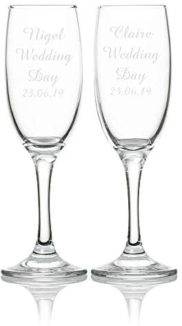 EIO Gifts Personalised Double Wine/Champagne Flutes Set in Silk Lined Presentation Box - Engraved with Your Custom Text