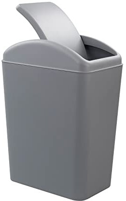 Xowine 15 L Swing-top Kitchen Trash Bin, Plastic Waste Bin with Lid, Gray