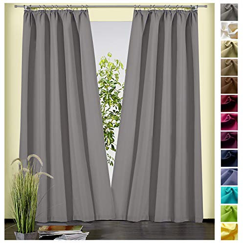heimtexland ® Dekoschal Baumwolle Uni Blickdicht Vorhang Kräuselband Gardine Grau HxB 180x135 Typ625