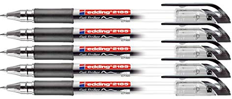 edding Gelroller edding 2185, metallgefasste Rollerspitze, 0,7 mm, schwarz (5 Stück)