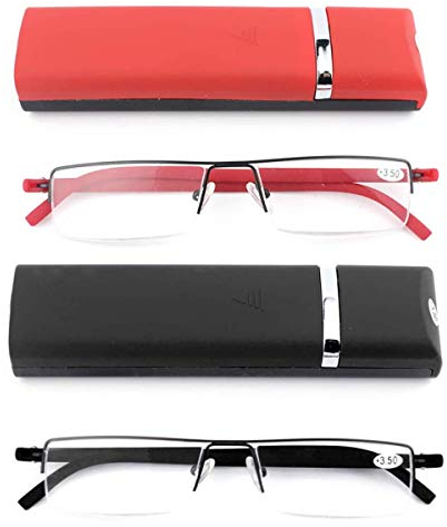 KoKoBin 2er-pack Ultraleichte TR90 Lesebrillen Herren Damen Klassische Metall Sehhilfe Halbrandbrille Schmal Stil Brille Lesehilfe mit Etui und Brillenputztuch +1.75