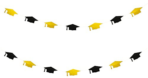 Oblique Unique® Prüfung bestanden Girlande mit Doktorhut und Glitzereffekt Banner für Schulabschluss Abi Abitur Uni Studium Abschluss Schwarz Gold