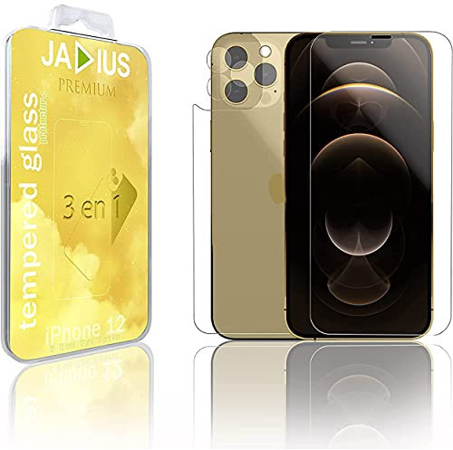 JADIUS Pack of 3 Tempered Glass Compatible with iPhone 12 Mini [Glass Screen/Rear Glass/Back Camera] HD Resistant Transparent Tempered Glass Film