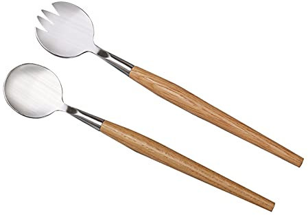 Salad Servers Set Stainless Steel Salad Forks Salad Spoon Salad Servers with Wooden Handle Serving Cutlery Salad Tongs Server Cutlery Kitchen Utensils Dishwasher Safe for Dining Room 2 Pieces 28 cm